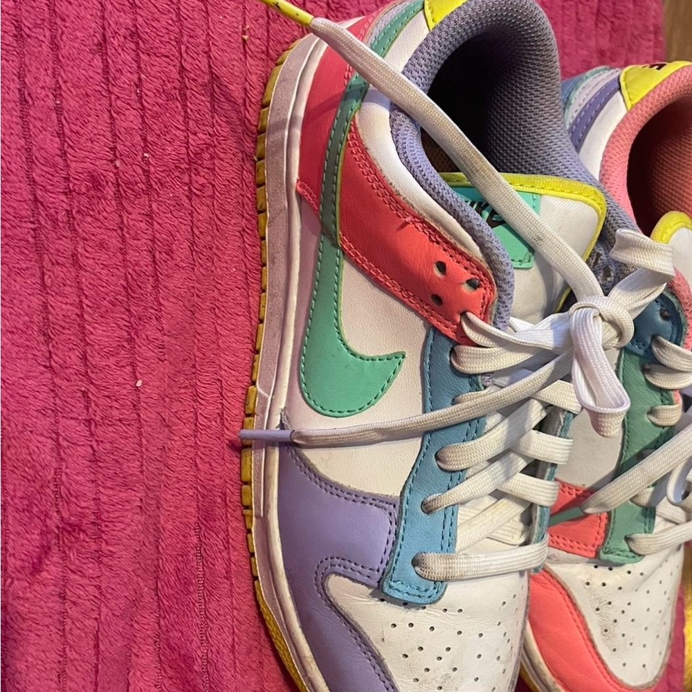 Colorful low nike dunks pink, purple, and blue